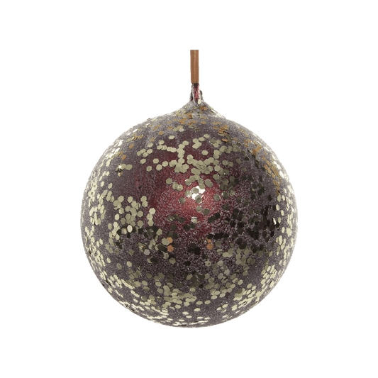 GLASS BALL BURGUNDY SUGARED GOLD SEQUIN 10CM - SHISHI - Compralo en CorinneRegalos.com