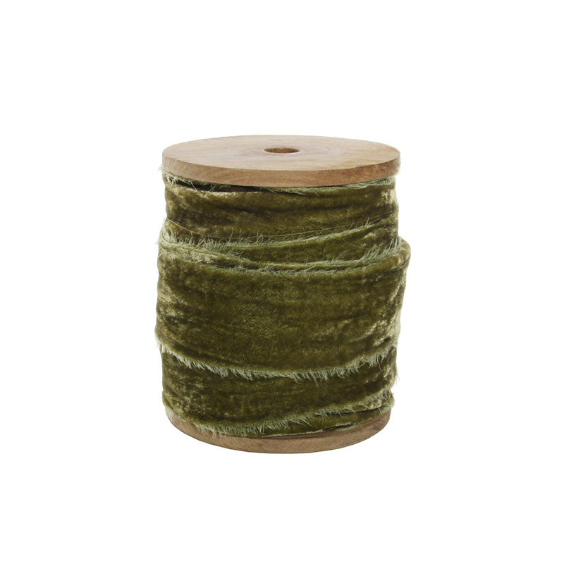 FRAYED VELVET 50 MM GREEN 25M ROLL - SHISHI - Compralo en CorinneRegalos.com
