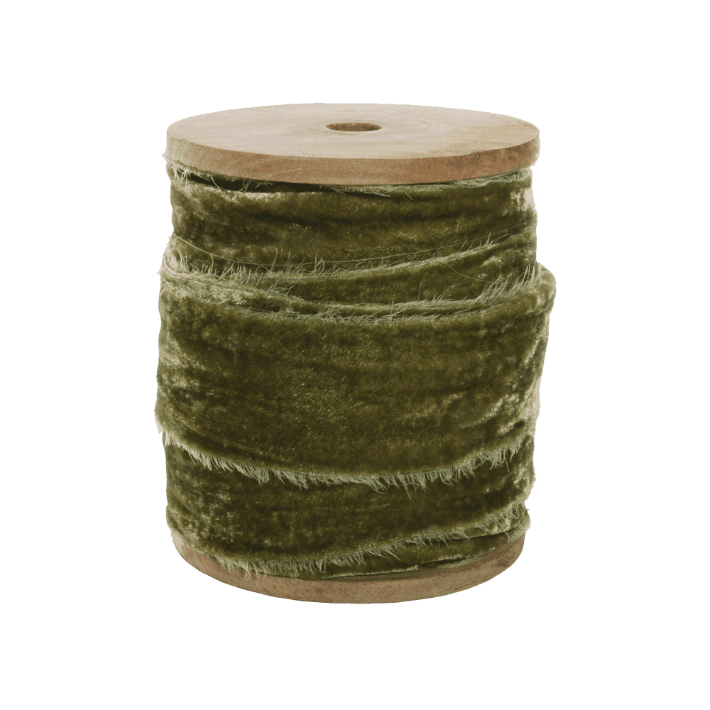 FRAYED VELVET 50 MM GREEN 25M ROLL - SHISHI - Compralo en CorinneRegalos.com