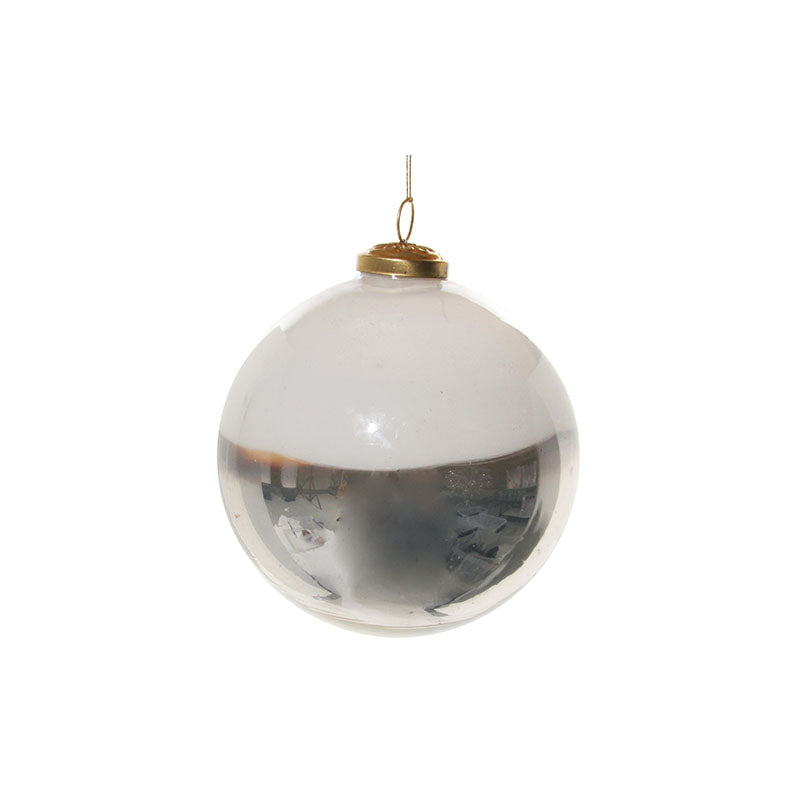 GLASS BALL HALF WHITE HALF SILVER 12CM - SHISHI - Compralo en CorinneRegalos.com