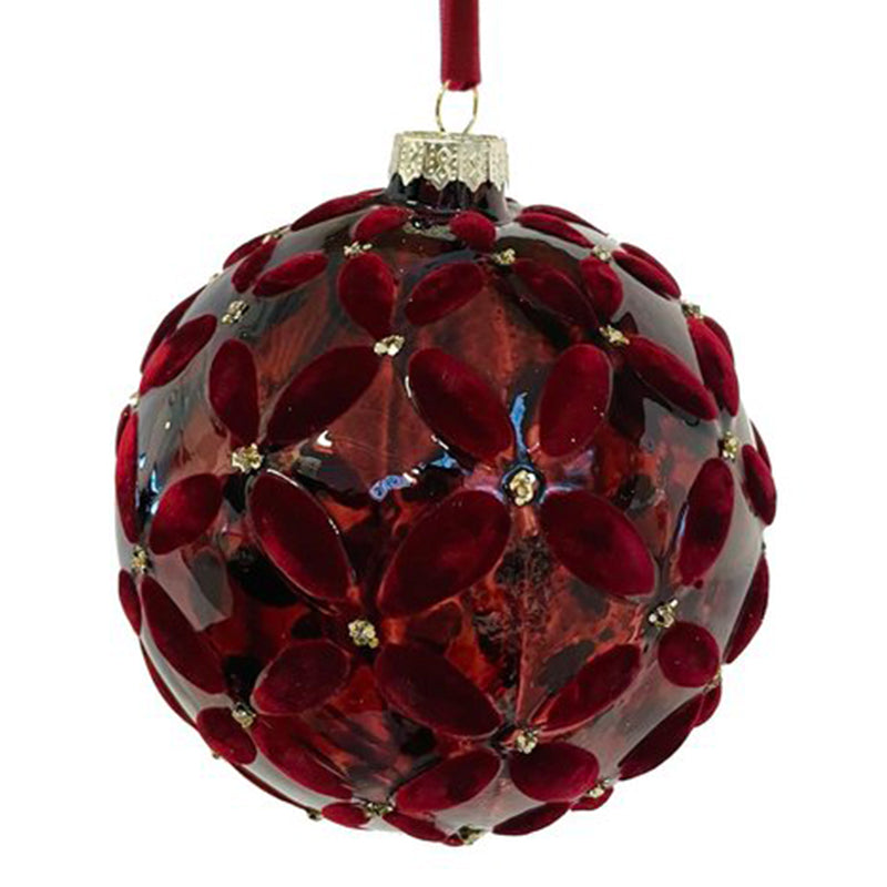 GLASS BALL FLOWERS TRANSPARENT BURGUNDY WITH VELVET 10CM - SHISHI - Compralo en CorinneRegalos.com