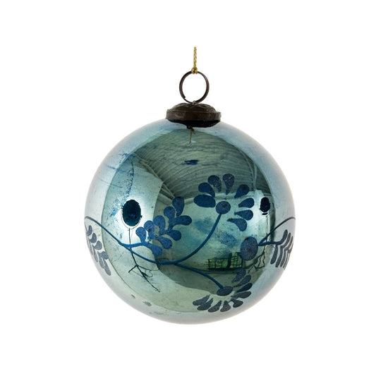 GLASS BALL IRIDESCENT BLUE WITH FLORAL CUTTING 12CM - SHISHI - Compralo en CorinneRegalos.com