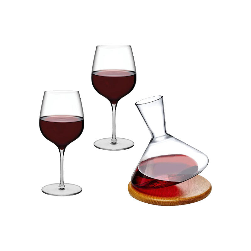 "NUDE WINE GIFT SET (BALANCE CARAFEWWOODEN PLATE + 2 TERROIR WINE GLASSES)" - SISECAM/NUDE - Compralo en CorinneRegalos.com
