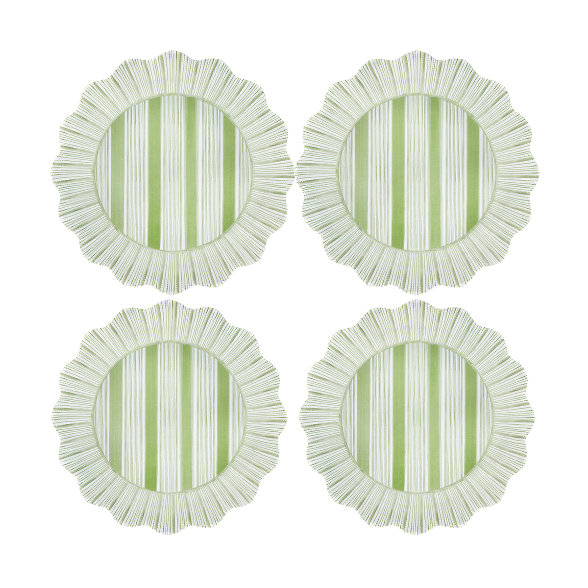 CABANA STRIPE MELAMINE DINNER PLATE SET/4 - SEAGRASS - JULISKA - Compralo en CorinneRegalos.com