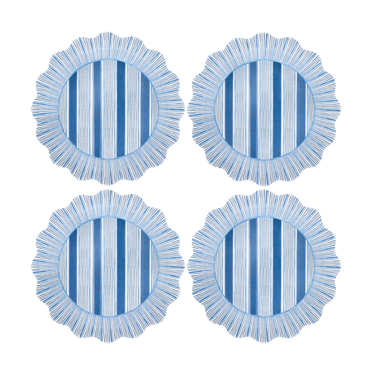 CABANA STRIPE MELAMINE DINNER PLATE SET/4 - OCEAN - JULISKA - Compralo en CorinneRegalos.com