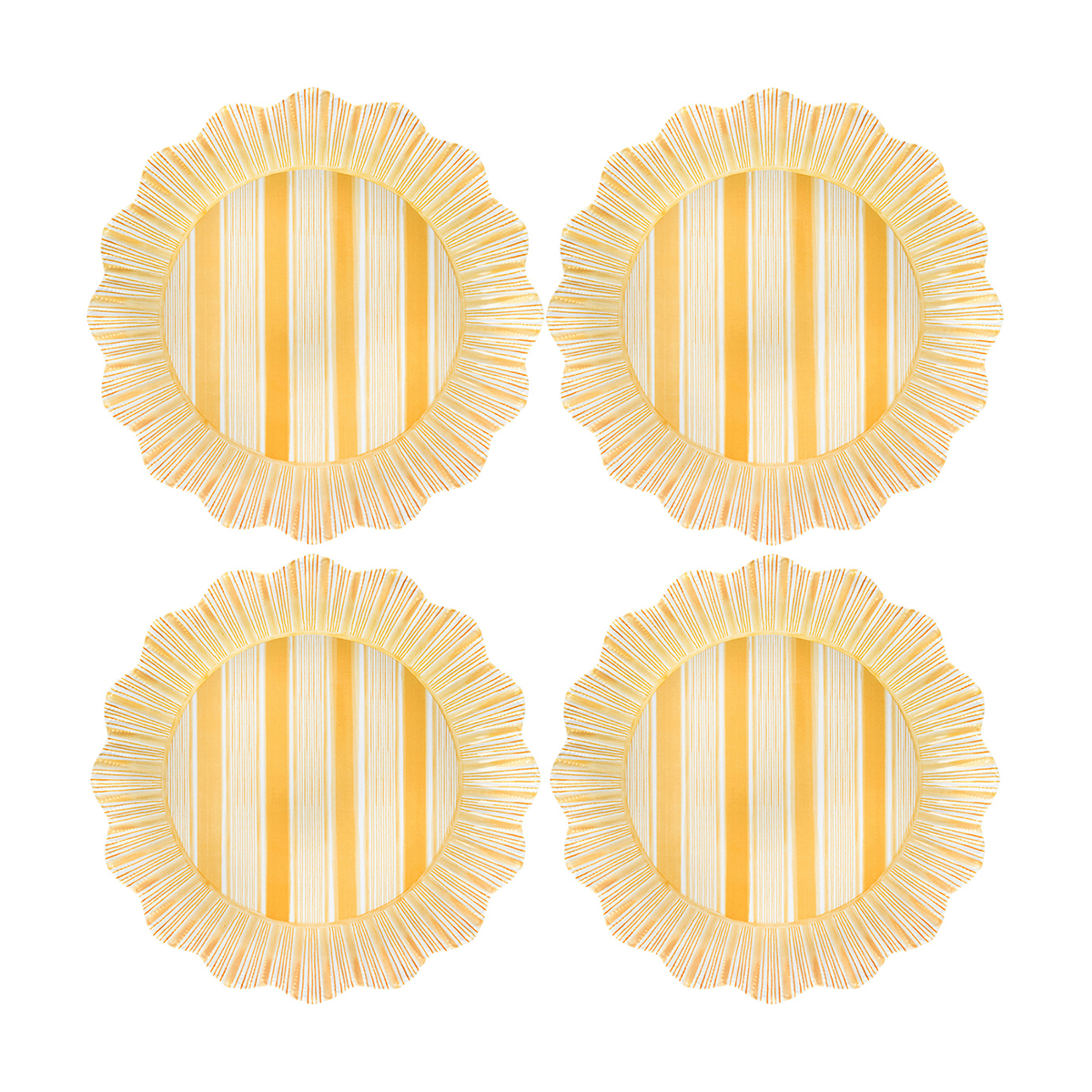 CABANA STRIPE MELAMINE DINNER PLATE SET/4 - SUNSHINE - JULISKA - Compralo en CorinneRegalos.com