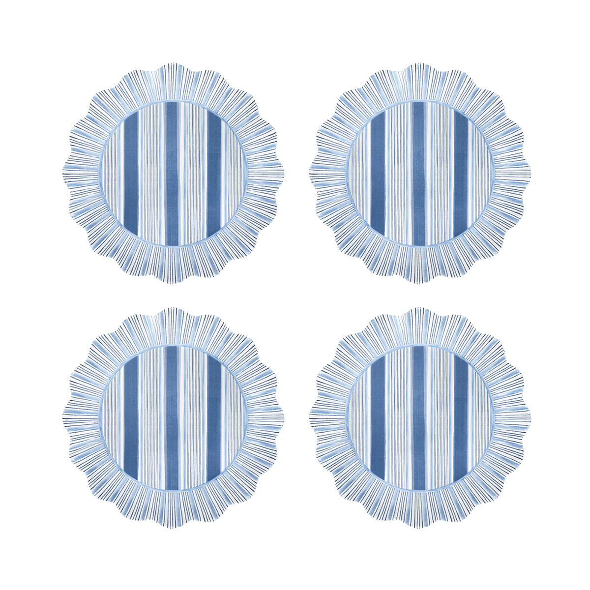 CABANA STRIPE MELAMINE DESSERT/SALAD PLATE SET/4 - OCEAN - JULISKA - Compralo en CorinneRegalos.com