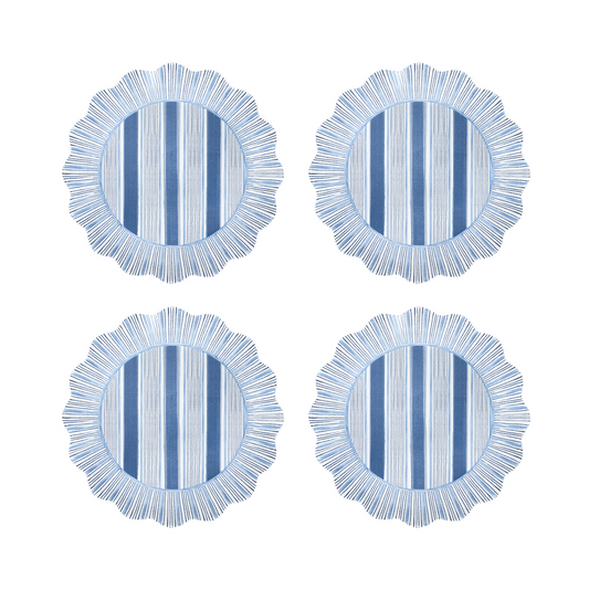 CABANA STRIPE MELAMINE DESSERT/SALAD PLATE SET/4 - OCEAN - JULISKA - Compralo en CorinneRegalos.com