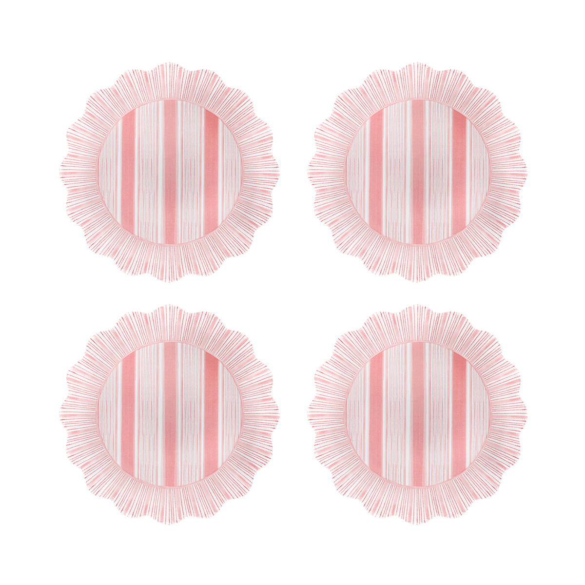 CABANA STRIPE MELAMINE DESSERT/SALAD PLATE SET/4 - CORAL - JULISKA - Compralo en CorinneRegalos.com