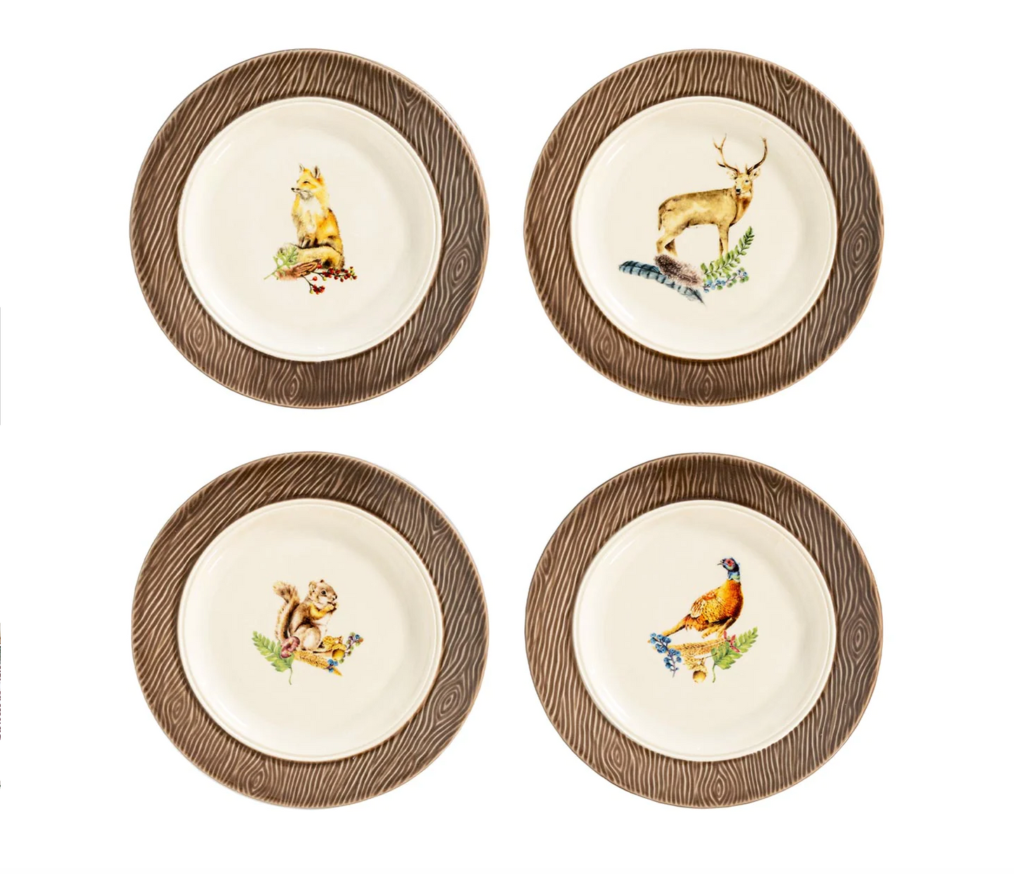FOREST WALK ANIMAL COCKTAIL PLATES, ASSORTED SET/4 - JULISKA - Compralo en CorinneRegalos.com