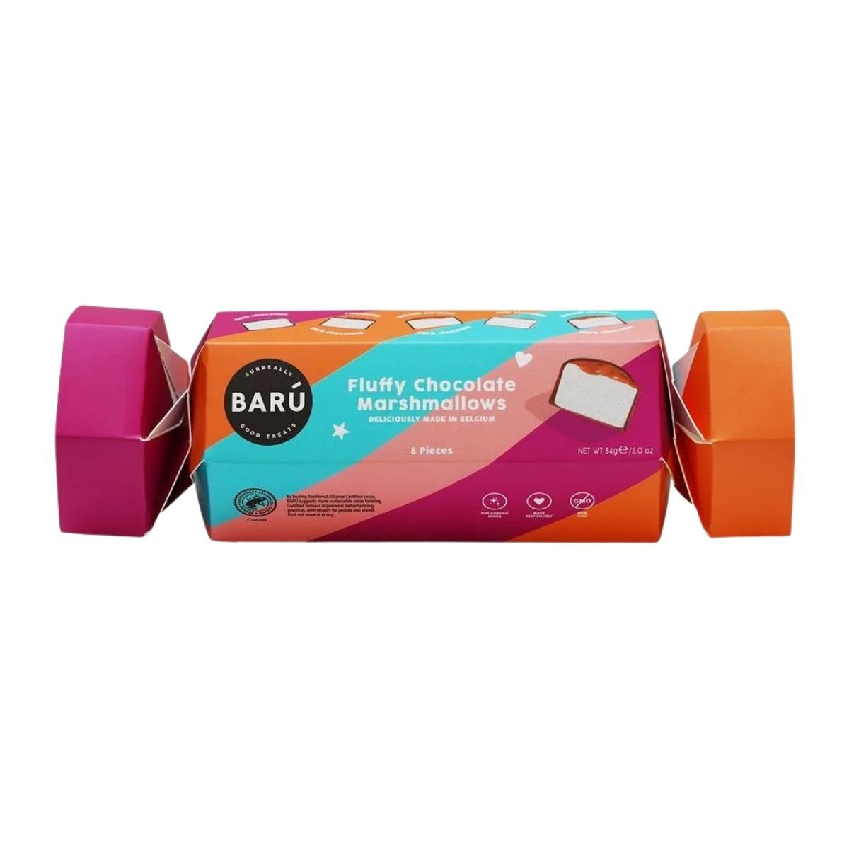 BU 84G FESTIVE CRACKER FLUFFY CHOCOLATE MARSHMALLOW - CAJA SURTIDA DE MARSHMALLOWS - Calvbrunnen - Compralo en CorinneRegalos.com