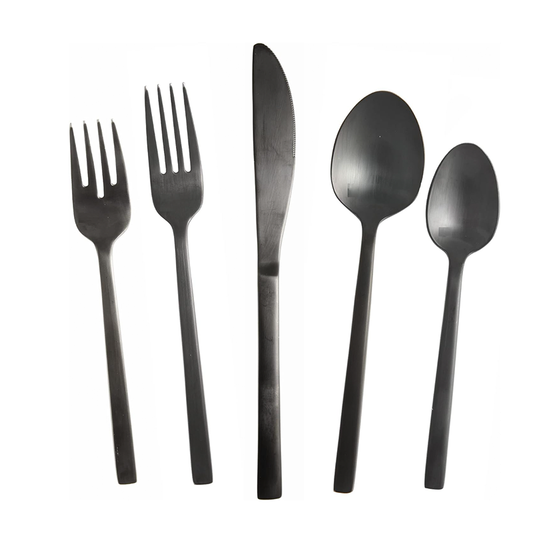 AREZZO BRUSHED BLACK 5PC PLACE SETTING, BOXED - FORTESSA - Compralo en CorinneRegalos.com