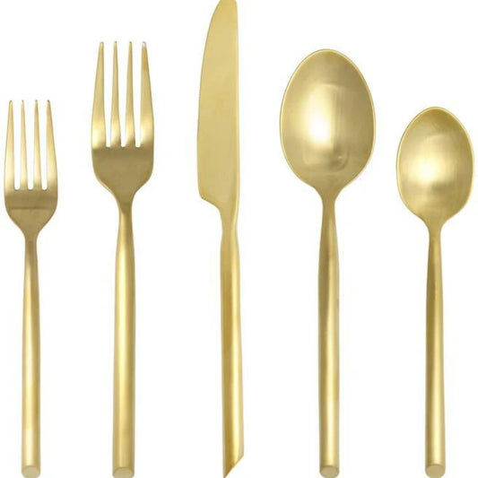 CAPRI BRUSHED GOLD 5PC PLACE SETTING, BOXED - FORTESSA - Compralo en CorinneRegalos.com