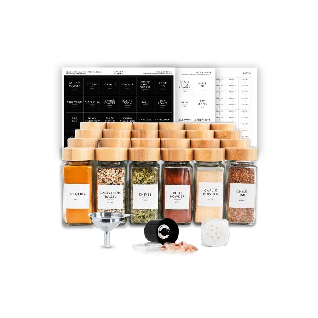 RECTANGLE BAMBOO SPICE JARS  24 PK - SAVVY & SORTED - Compralo en CorinneRegalos.com