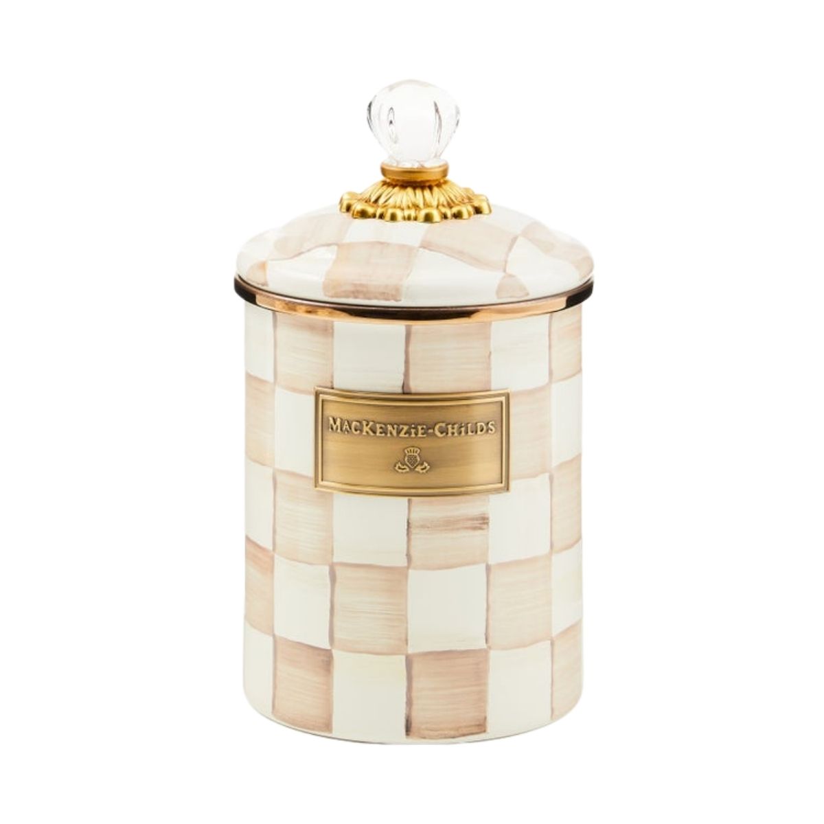 MOCHA CHECK MEDIUM CANISTER - MACKENZIE-CHILDS - Compralo en CorinneRegalos.com