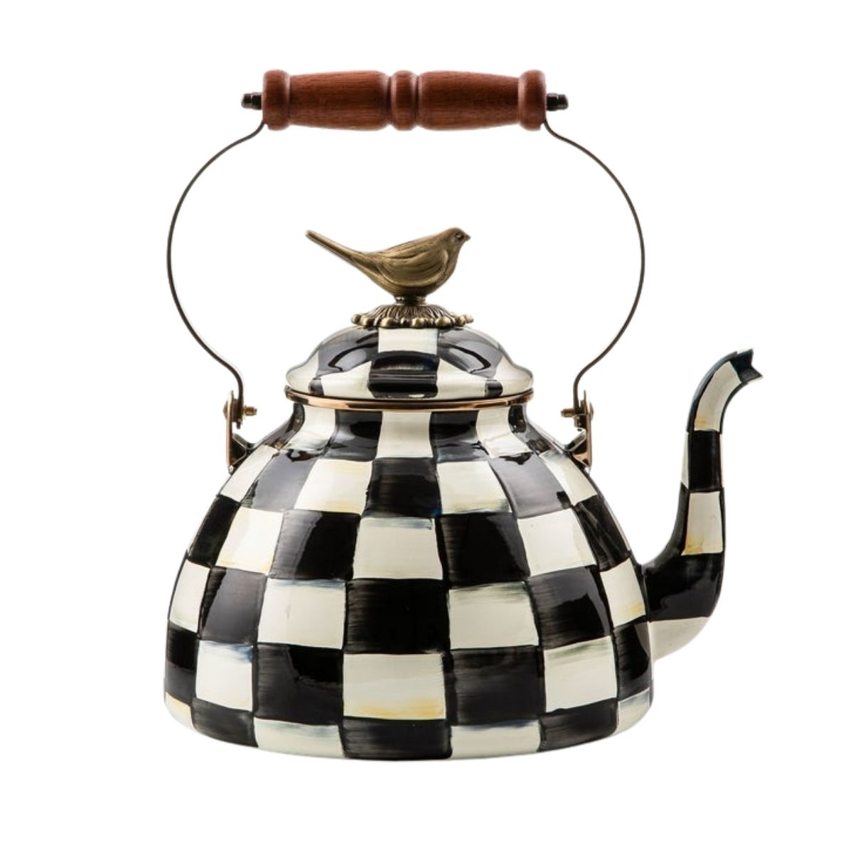 COURTLY CHECK 3 QUART TEA KETTLE WITH BIRD - MACKENZIE-CHILDS - Compralo en CorinneRegalos.com