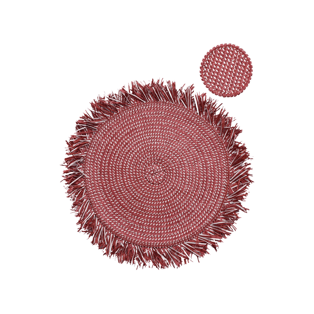 ZENU PLACE MATS COASTERS SET OF 4 RED CREME - ADRIANA CASTRO - Compralo en CorinneRegalos.com