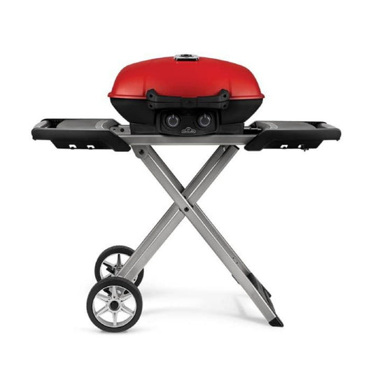 TRAVELQ 285X PORTABLE PROPANE GAS GRILL AND SCISSOR CART WITH GRIDDLE RED - NAPOLEON - Compralo en CorinneRegalos.com